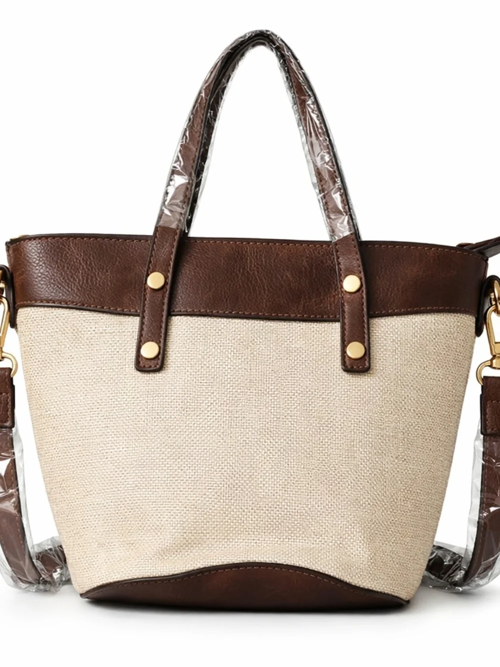 Neutral Beige and Brown Tote with Gold Accents - Women's Everyday Bag